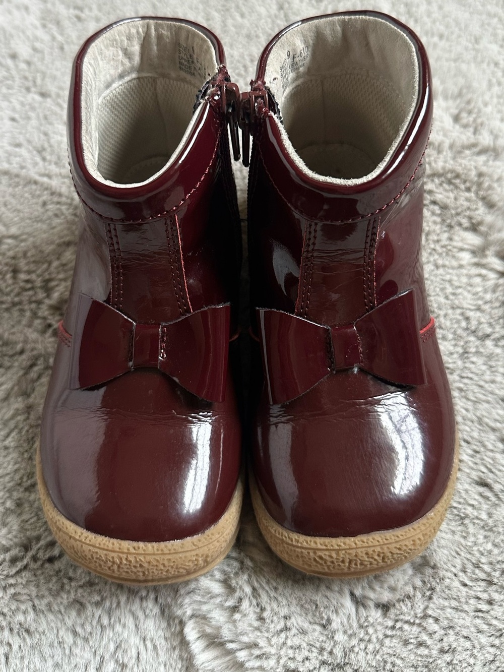 L’Amour Kids Burgundy Patent Leather Bow Ankle Boots Girls Size 9